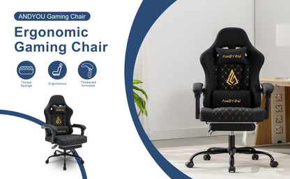 ANDYOU Ergonomischer Gamingstuhl mit Fußablage