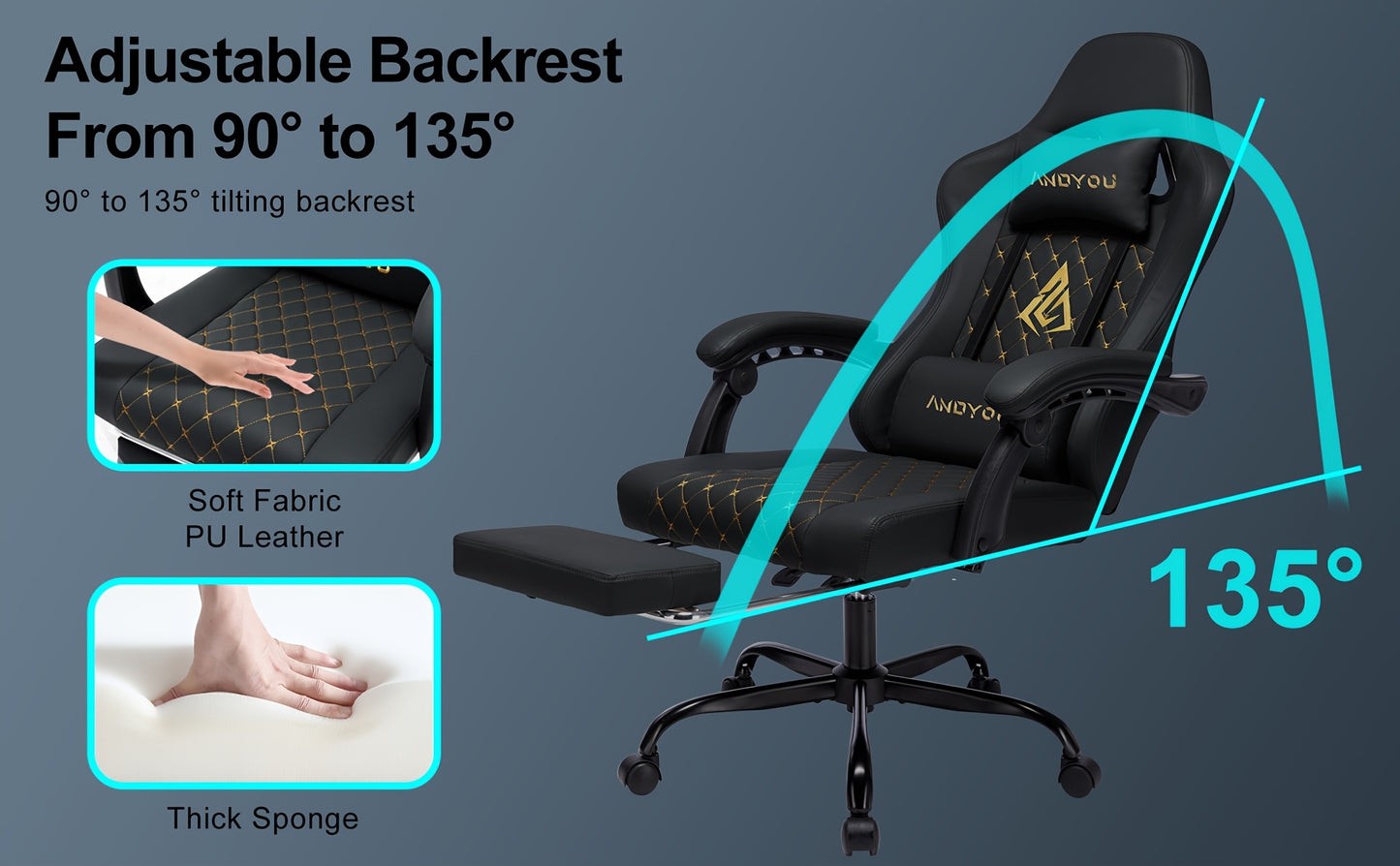 ANDYOU Ergonomischer Gamingstuhl mit Fußablage
