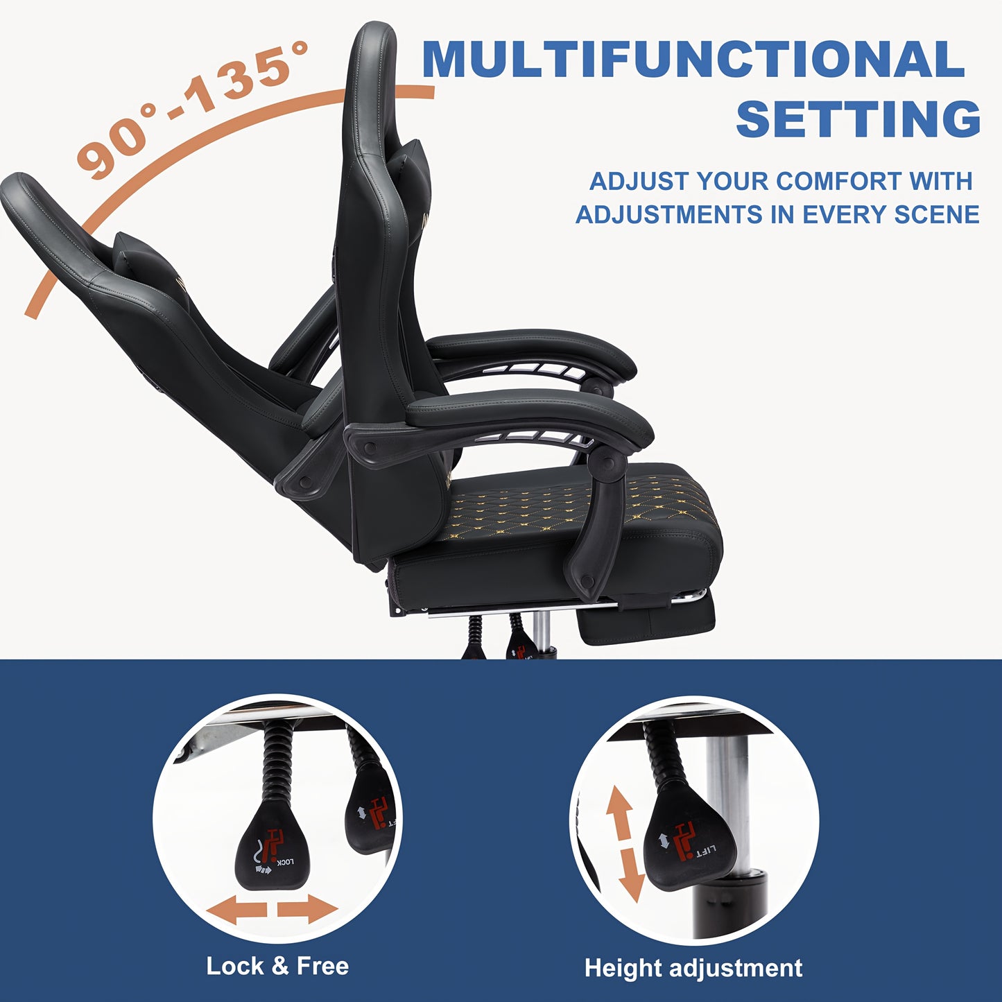 ANDYOU Ergonomischer Gamingstuhl mit Fußablage