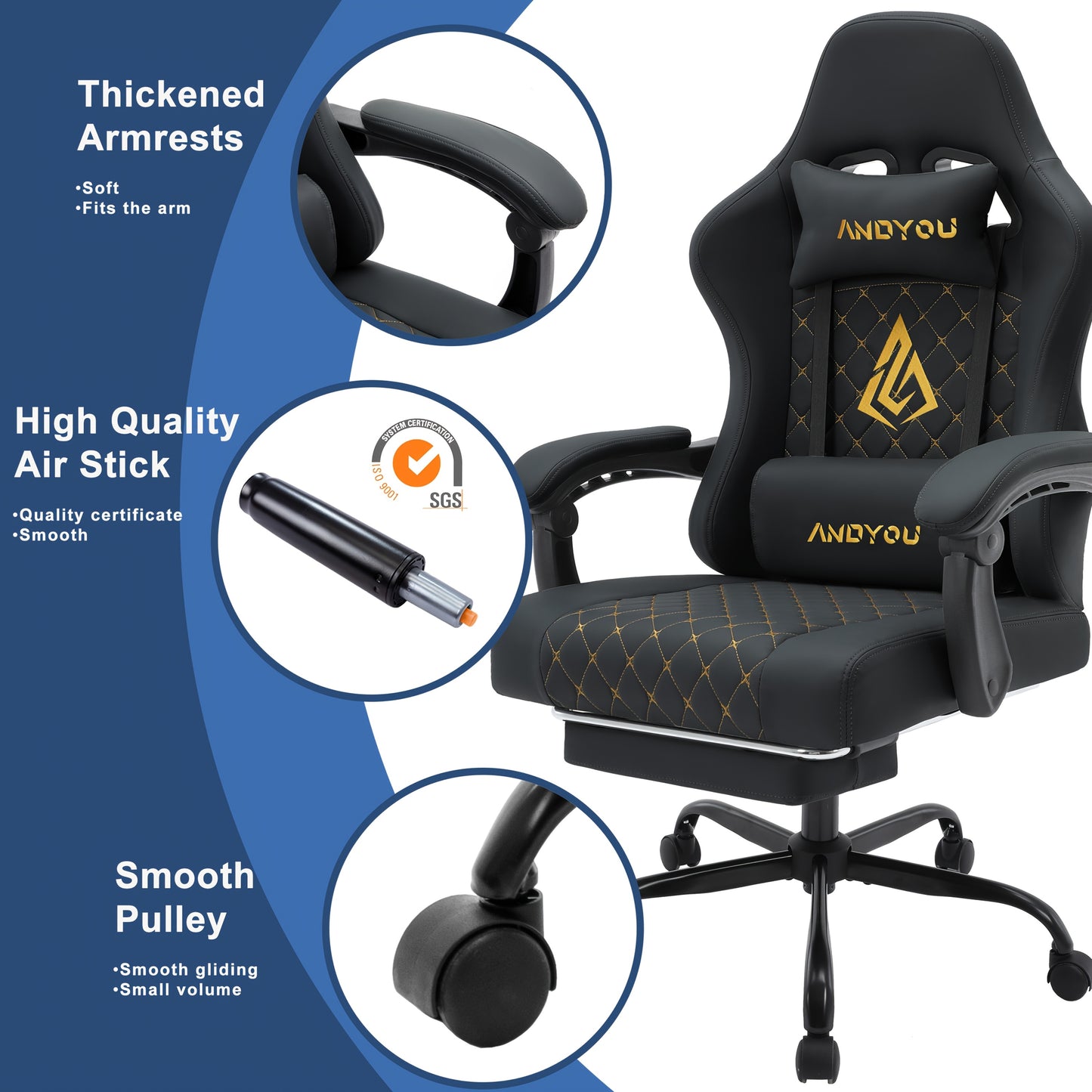 ANDYOU Ergonomischer Gamingstuhl mit Fußablage