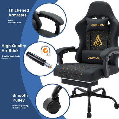 ANDYOU Ergonomischer Gamingstuhl mit Fußablage