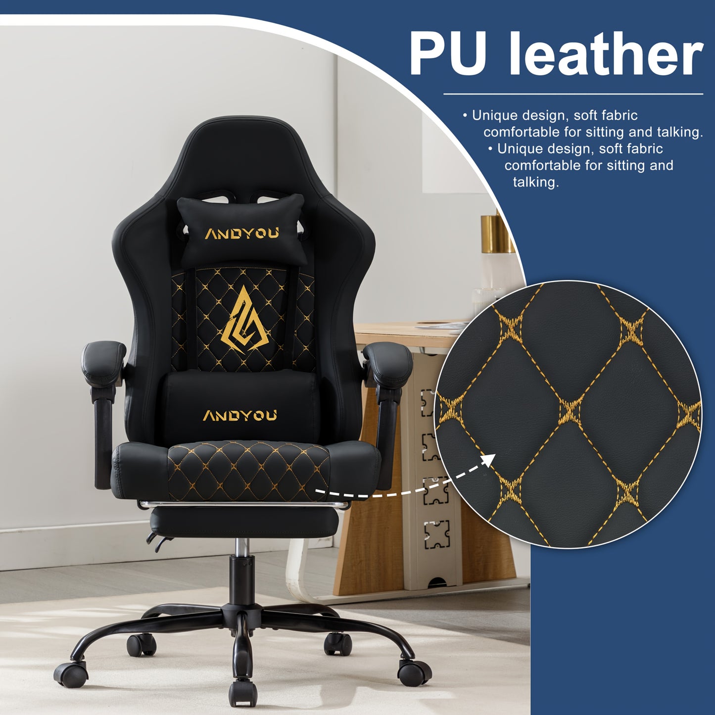 ANDYOU Ergonomischer Gamingstuhl mit Fußablage