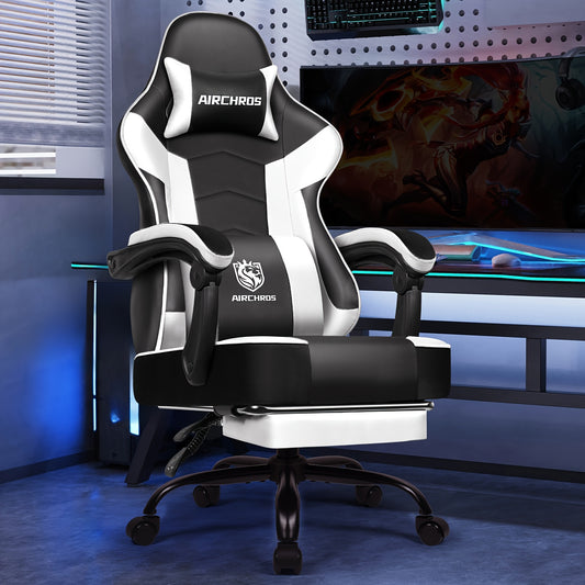 Airchros Gamingstuhl mit Fußstütze / verstellbarer Schreibtischstuhl mit Lenden- und Kopfstützenkissen